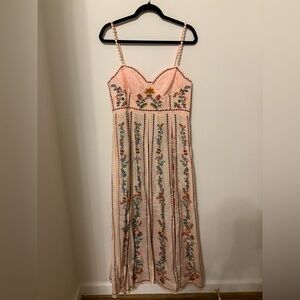 NEW Farm Rio size large Floral Embroidered Pink Maxi Dress